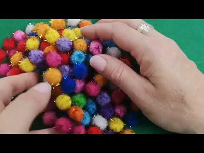 Pom Poms Glitter Tinsel & Yarn Mixed-Colour 15mm Pack Of 100+