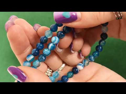 Blue Banded Agate Beads Plain Round 6mm Strand Of 60+