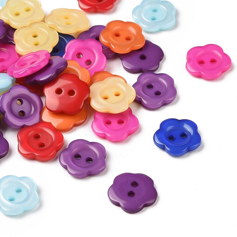 Resin Buttons Mixed-Colour Flower 15mm 2-Hole Pack Of 20-0