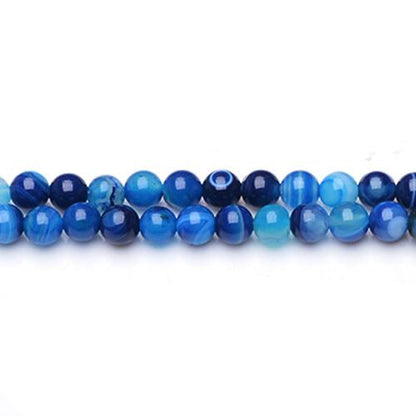 Blue Banded Agate Beads Plain Round 6mm Strand Of 60+-0