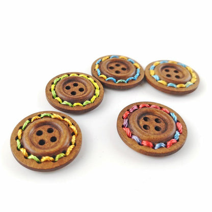 Wood Buttons Mixed/Brown Round 25mm 4-Hole Pack Of 5-0