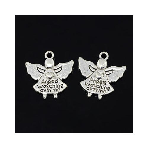 Metal Alloy Angels Watching Over Charms Antique Silver 19mm Pack Of 30-0