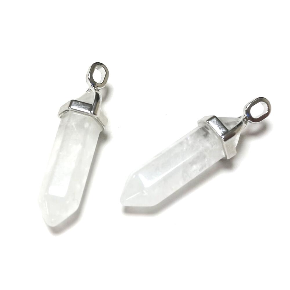 Snow Quartz Hexagon Wand Pendants White/Clear 8x38mm Pack Of 2-0