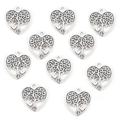 Metal Alloy Heart Tree of Life Charms Antique Silver 17x18.5mm Pack Of 10-0