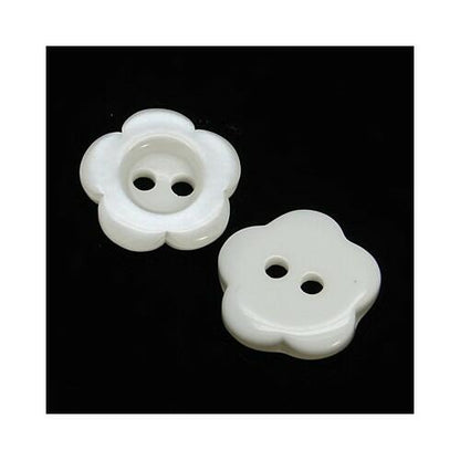 Resin Buttons White Flower 15mm 2-Hole Pack Of 50+-0