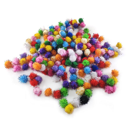 Pom Poms Glitter Tinsel & Yarn Mixed-Colour 15mm Pack Of 100+-0